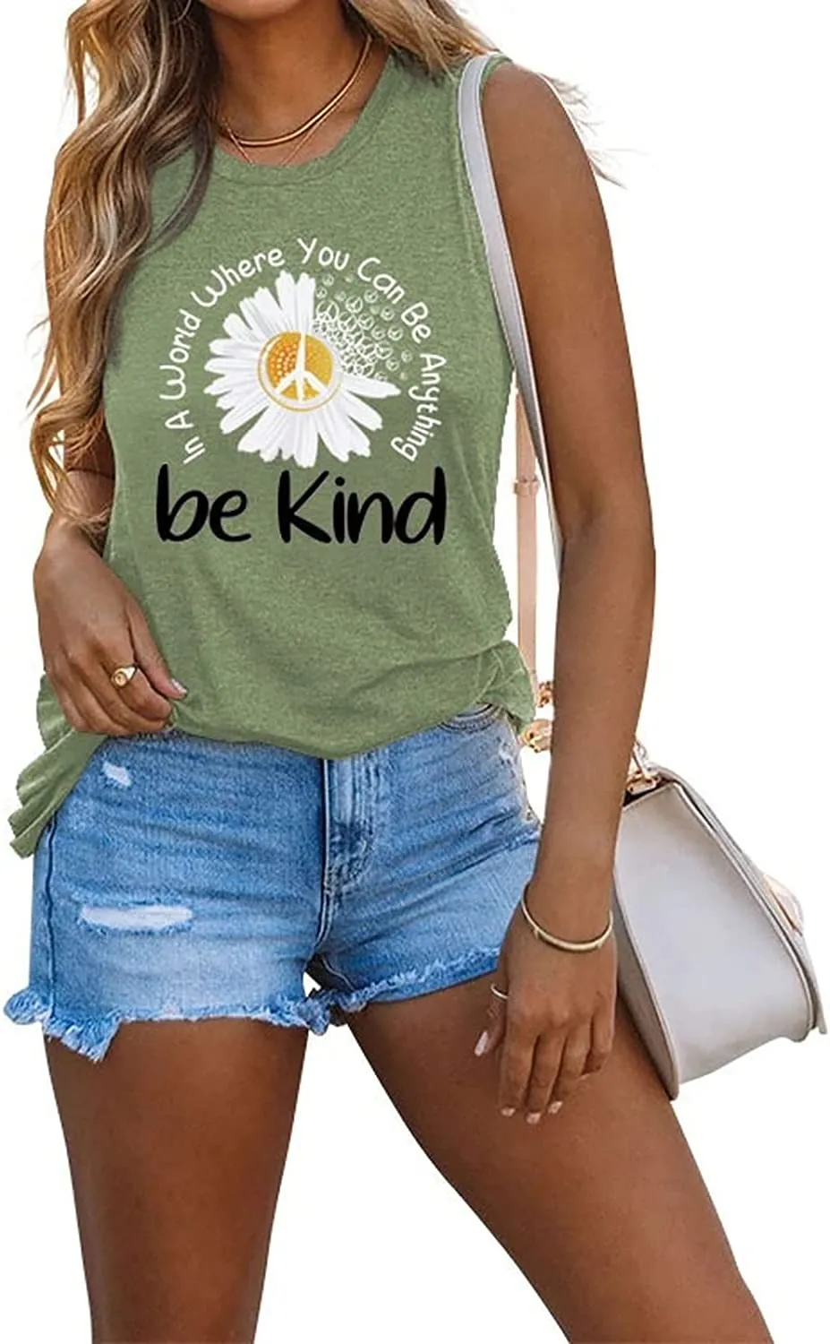 Daisy Tank Top for Women in A World Where You Can Be Anything Be Kind Sleeveless Shirt for Women