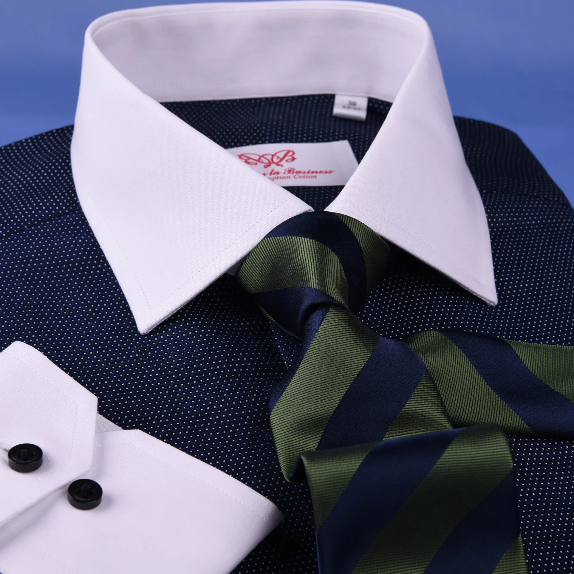 Dark Navy DOT With White Contrast Collar & Cuff For Formal Business Dress Shirt Professional Formal Dress Shirt