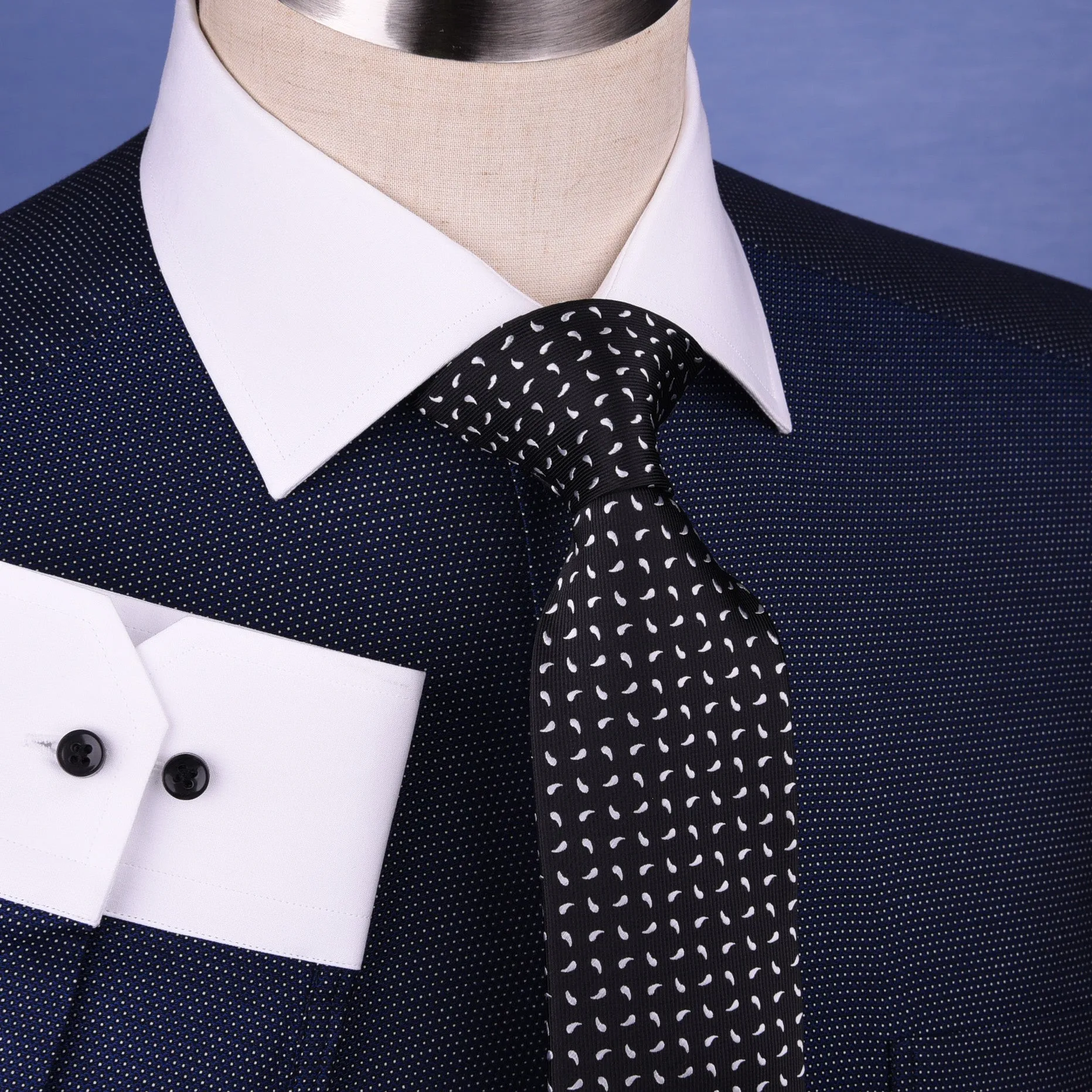 Dark Navy DOT With White Contrast Collar & Cuff For Formal Business Dress Shirt Professional Formal Dress Shirt