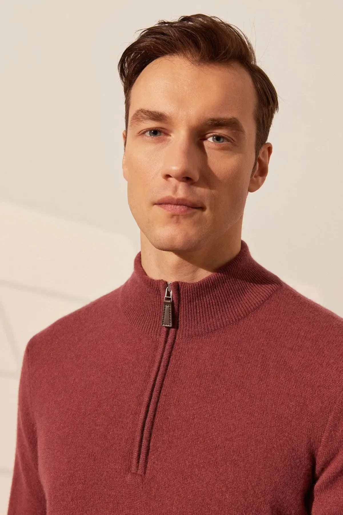 dustyy Rose Pure Cashmere Zippered Men's Sweater