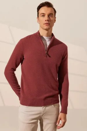 dustyy Rose Pure Cashmere Zippered Men's Sweater