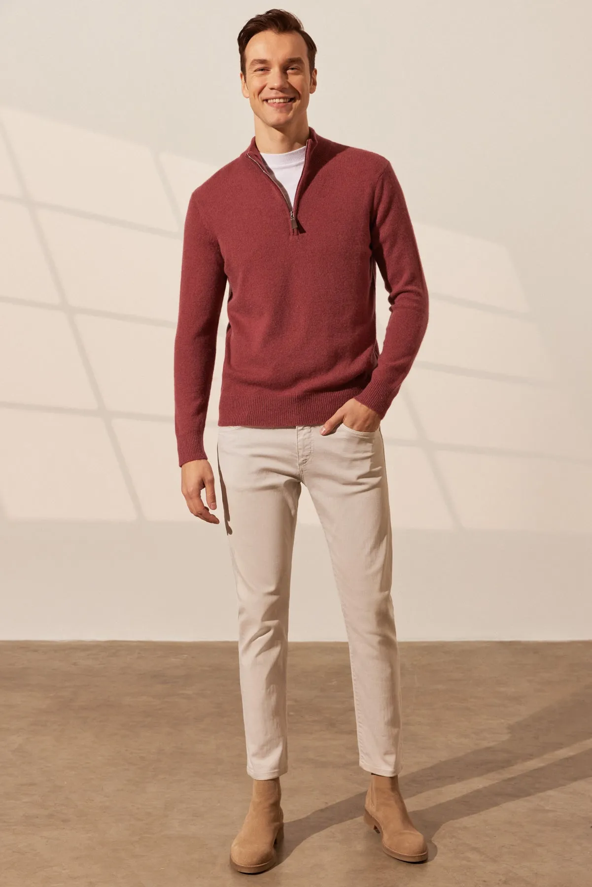 dustyy Rose Pure Cashmere Zippered Men's Sweater