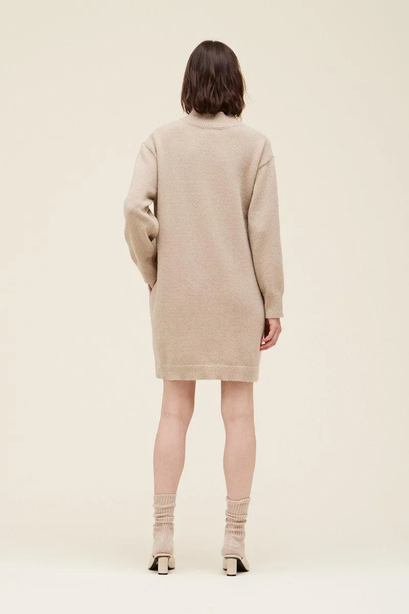 Ecru Neck Detail Sweater Dress