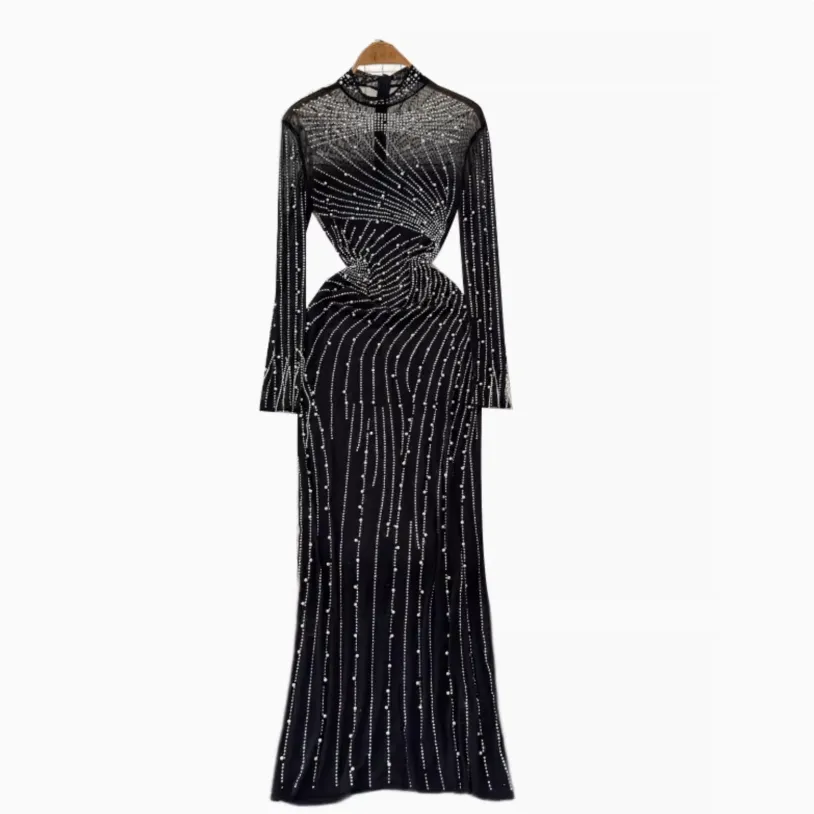 Elegant Beaded Mesh Hip-wrapping Dress