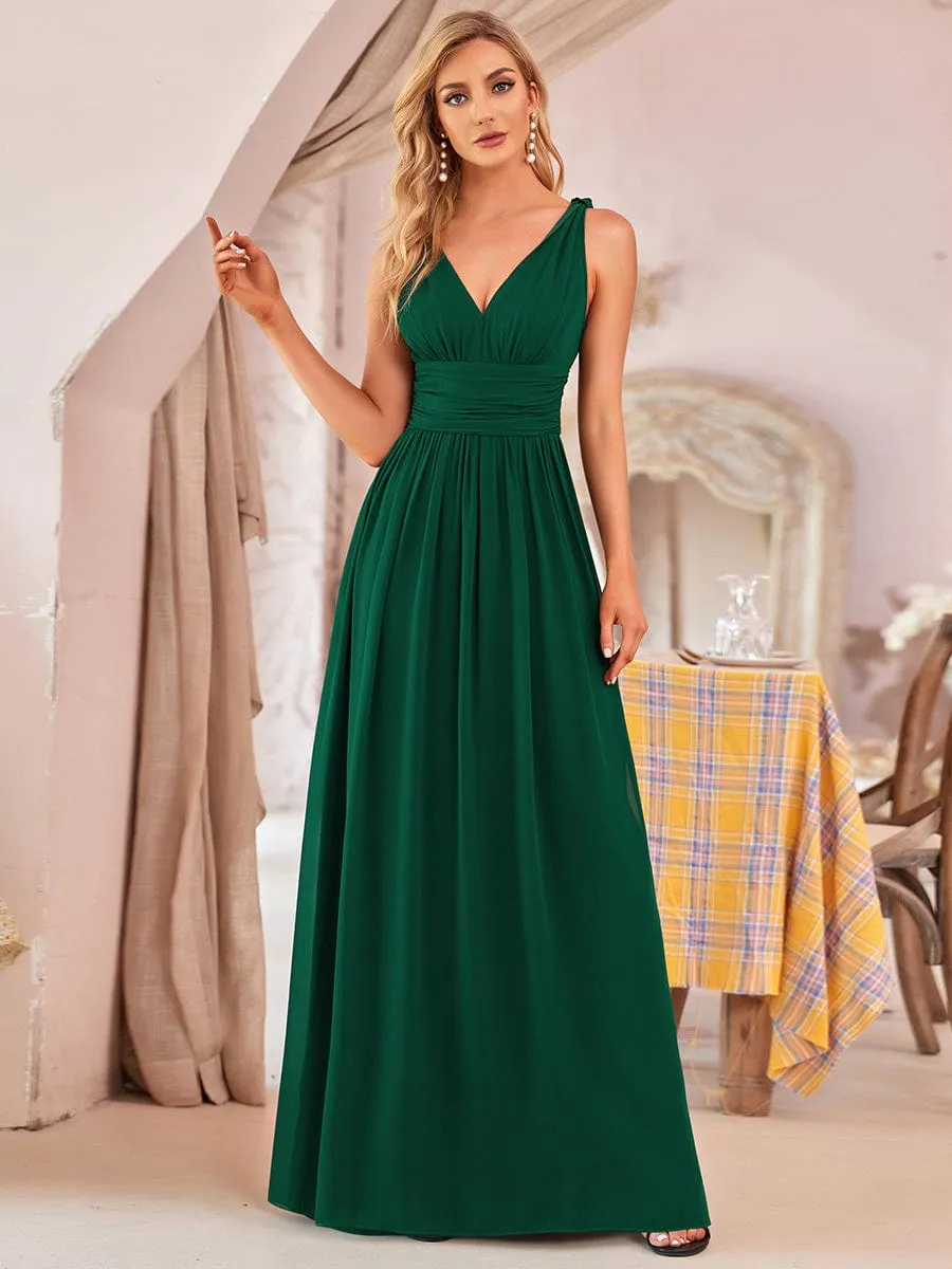 Elegant Sleeveless V-Neck Maxi Chiffon Bridesmaid Dress