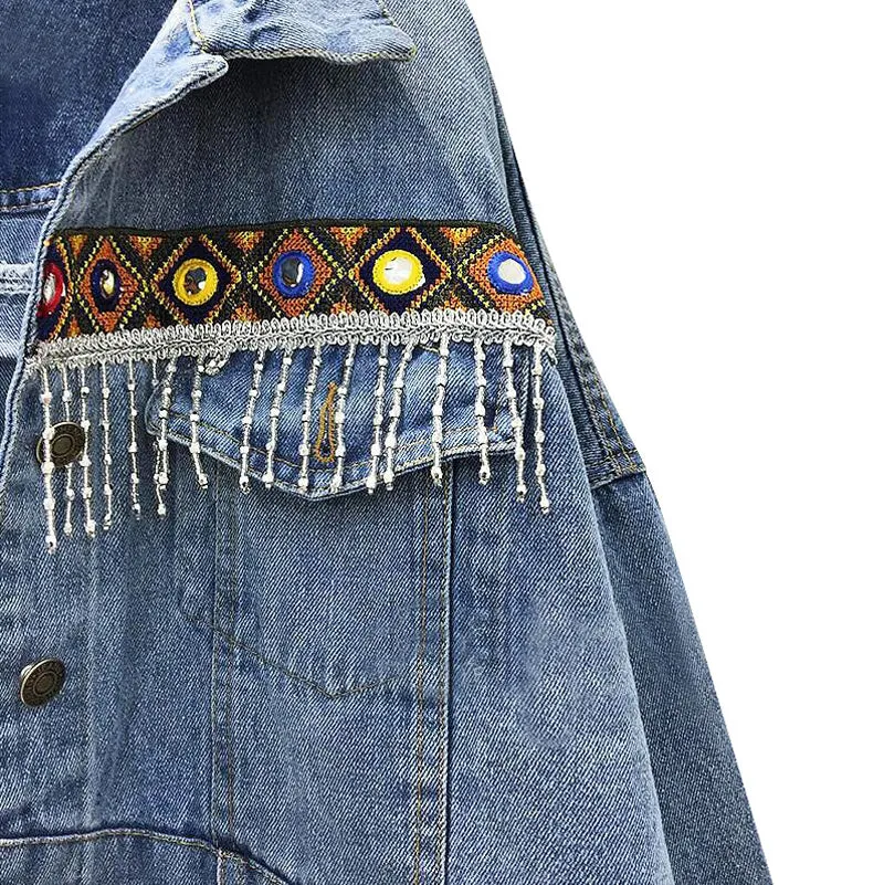 Embroidered Tassel Boho Denim Jacket