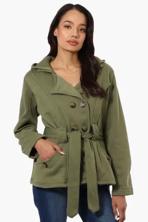 Fahrenheit Belted Double Breasted Hooded Lightweight Jacket - Olive