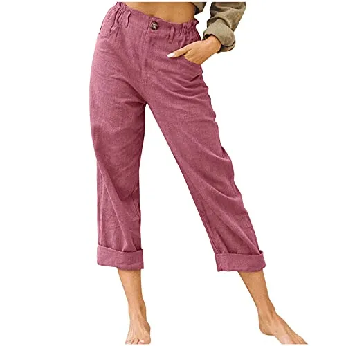 FashionSierra - Beach Linen Shorts 3/4 Sweatpants Capri Pants Elastic Waist Cropped Harem Pants