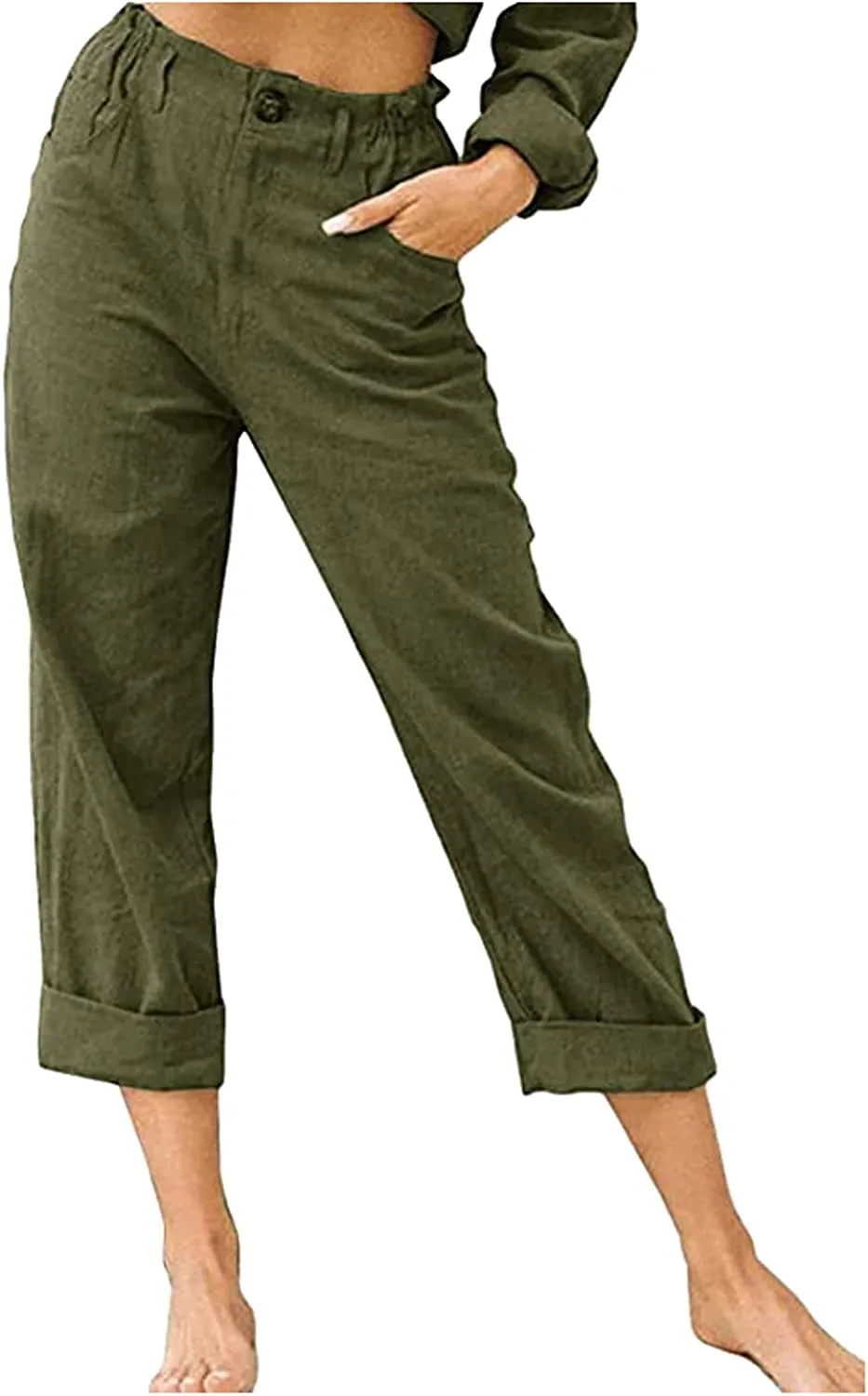 FashionSierra - Beach Linen Shorts 3/4 Sweatpants Capri Pants Elastic Waist Cropped Harem Pants