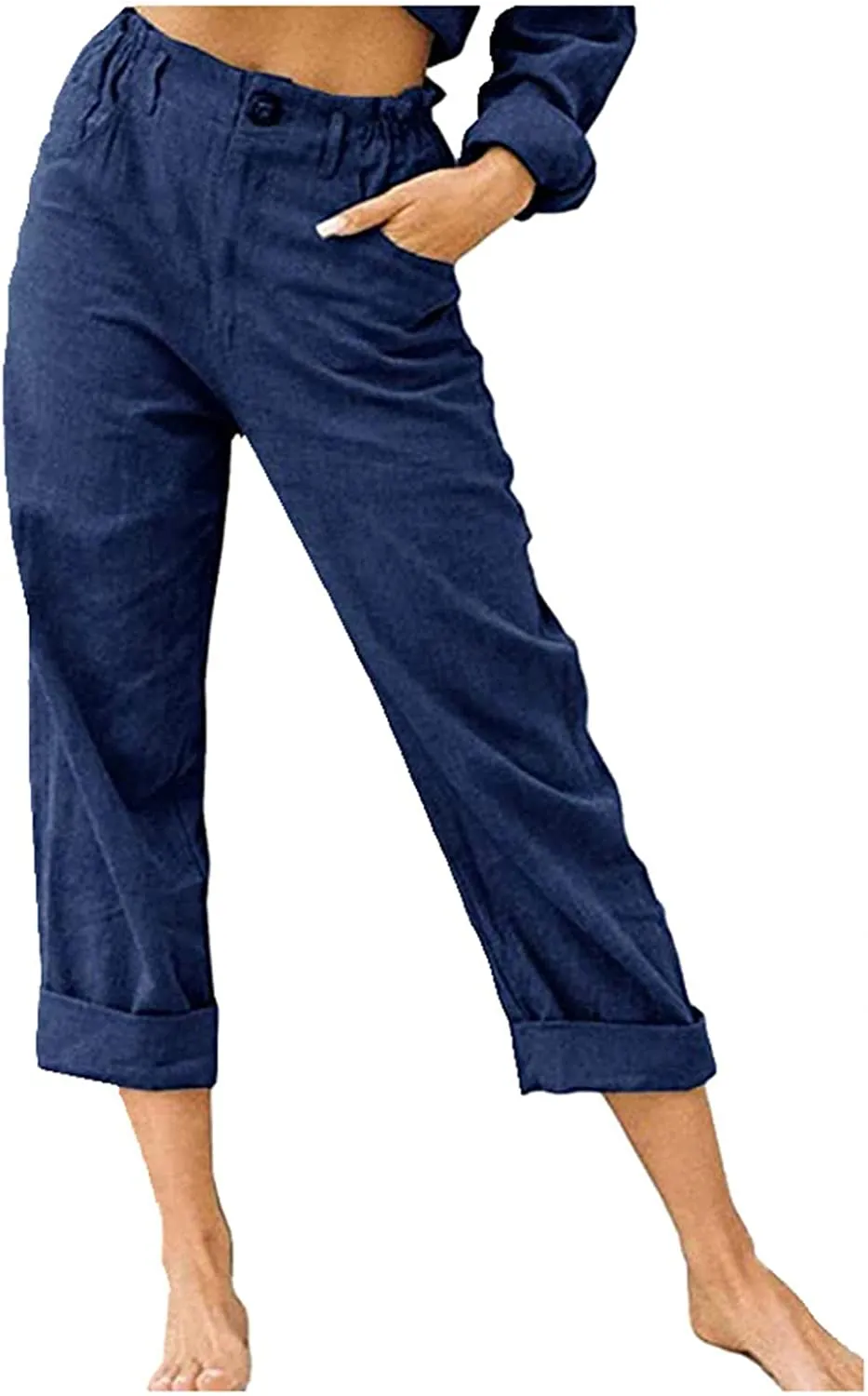 FashionSierra - Beach Linen Shorts 3/4 Sweatpants Capri Pants Elastic Waist Cropped Harem Pants