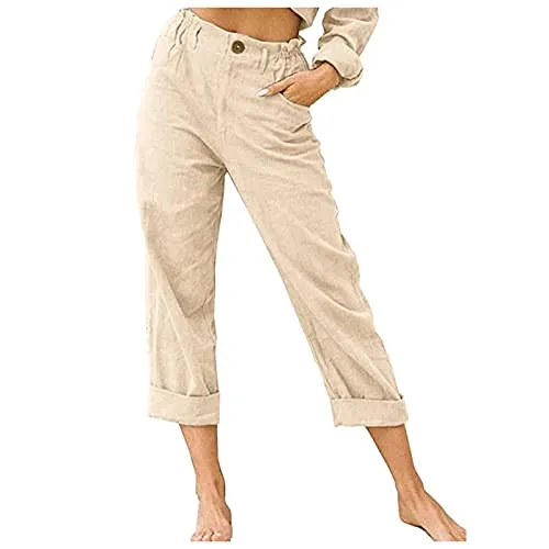 FashionSierra - Beach Linen Shorts 3/4 Sweatpants Capri Pants Elastic Waist Cropped Harem Pants