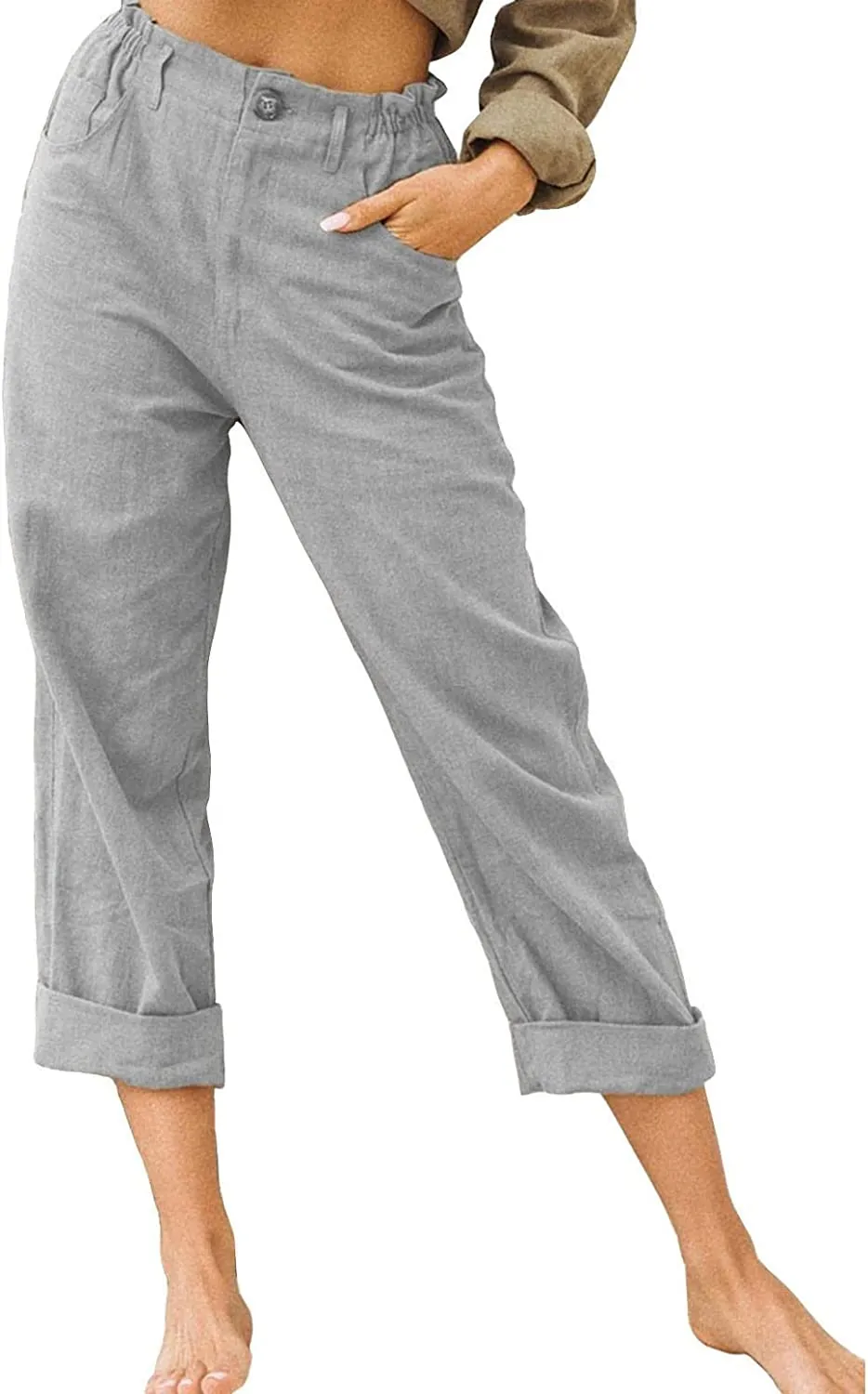 FashionSierra - Beach Linen Shorts 3/4 Sweatpants Capri Pants Elastic Waist Cropped Harem Pants