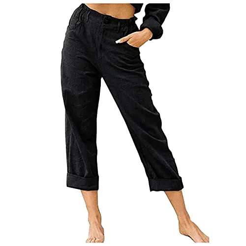 FashionSierra - Beach Linen Shorts 3/4 Sweatpants Capri Pants Elastic Waist Cropped Harem Pants