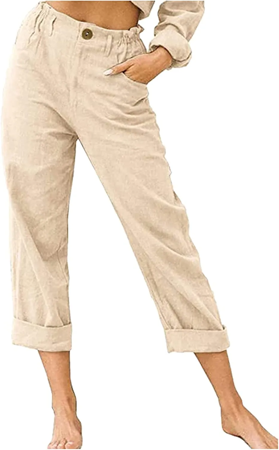 FashionSierra - Beach Linen Shorts 3/4 Sweatpants Capri Pants Elastic Waist Cropped Harem Pants