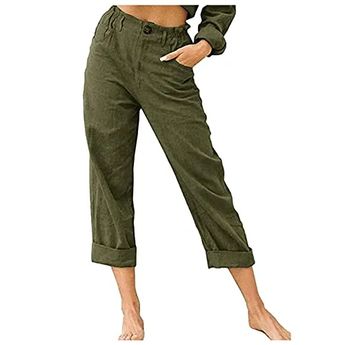 FashionSierra - Beach Linen Shorts 3/4 Sweatpants Capri Pants Elastic Waist Cropped Harem Pants