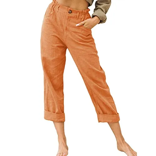 FashionSierra - Beach Linen Shorts 3/4 Sweatpants Capri Pants Elastic Waist Cropped Harem Pants