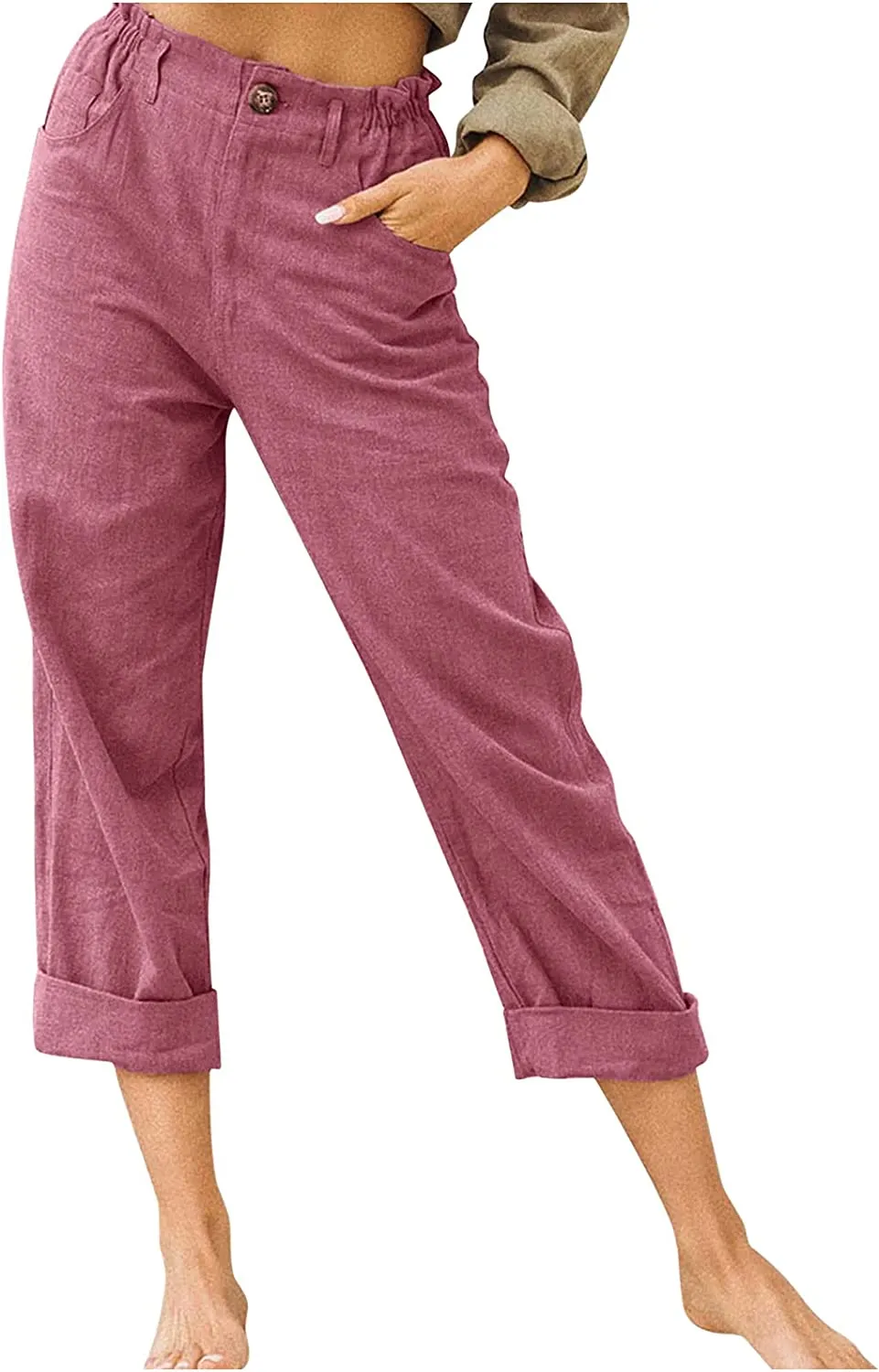 FashionSierra - Beach Linen Shorts 3/4 Sweatpants Capri Pants Elastic Waist Cropped Harem Pants