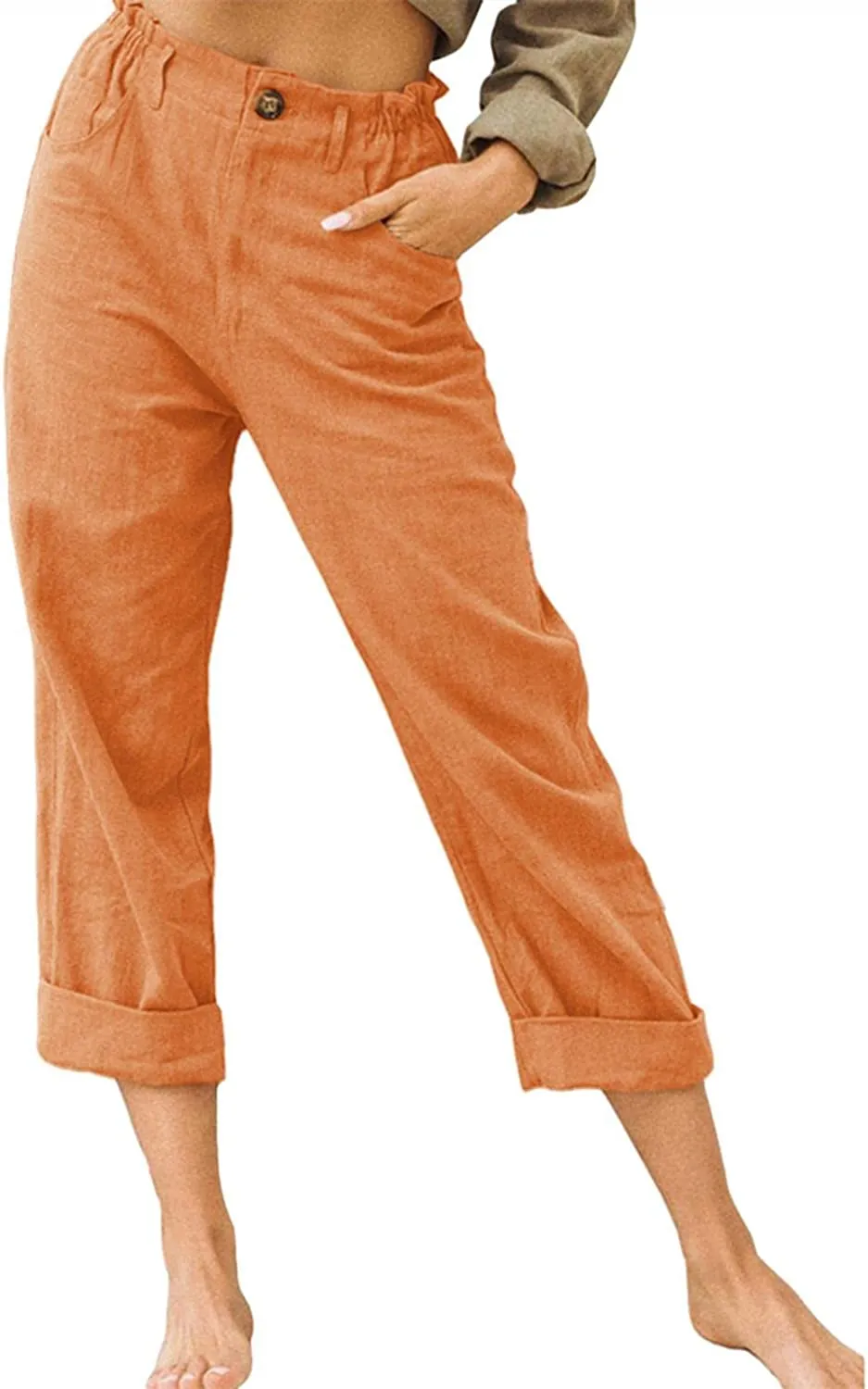 FashionSierra - Beach Linen Shorts 3/4 Sweatpants Capri Pants Elastic Waist Cropped Harem Pants