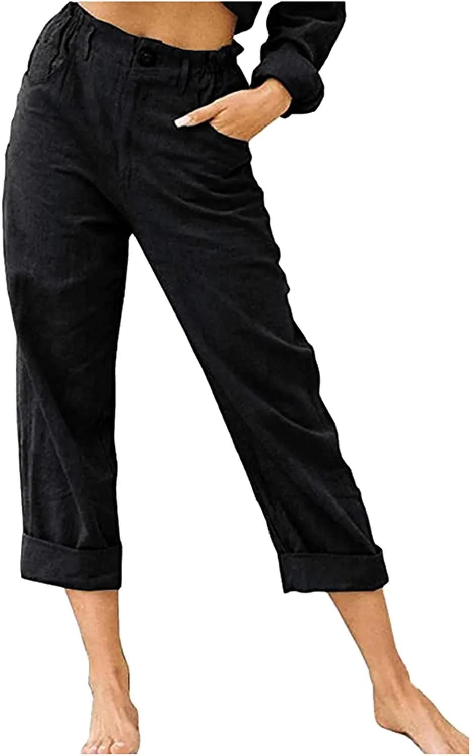 FashionSierra - Beach Linen Shorts 3/4 Sweatpants Capri Pants Elastic Waist Cropped Harem Pants