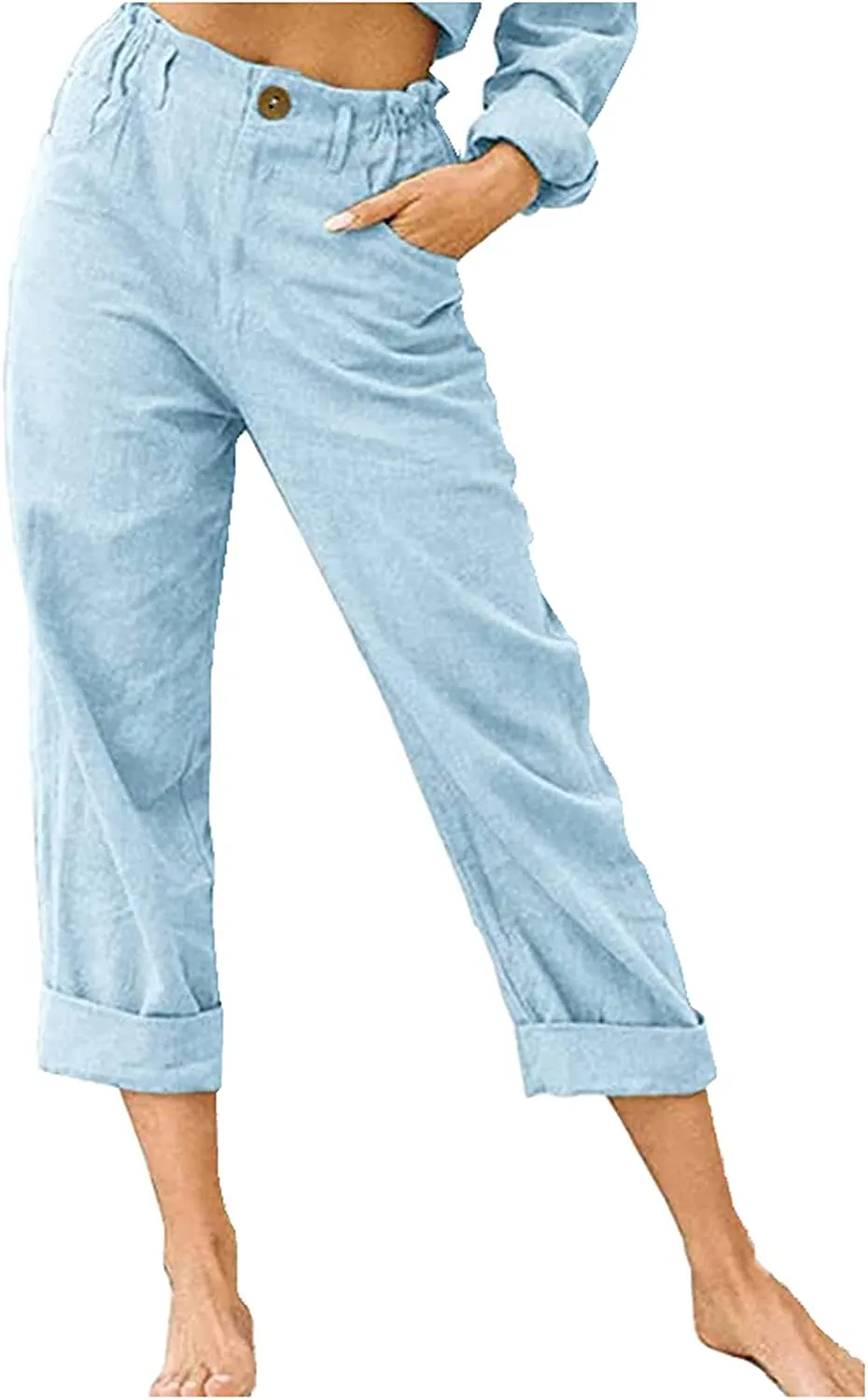 FashionSierra - Beach Linen Shorts 3/4 Sweatpants Capri Pants Elastic Waist Cropped Harem Pants