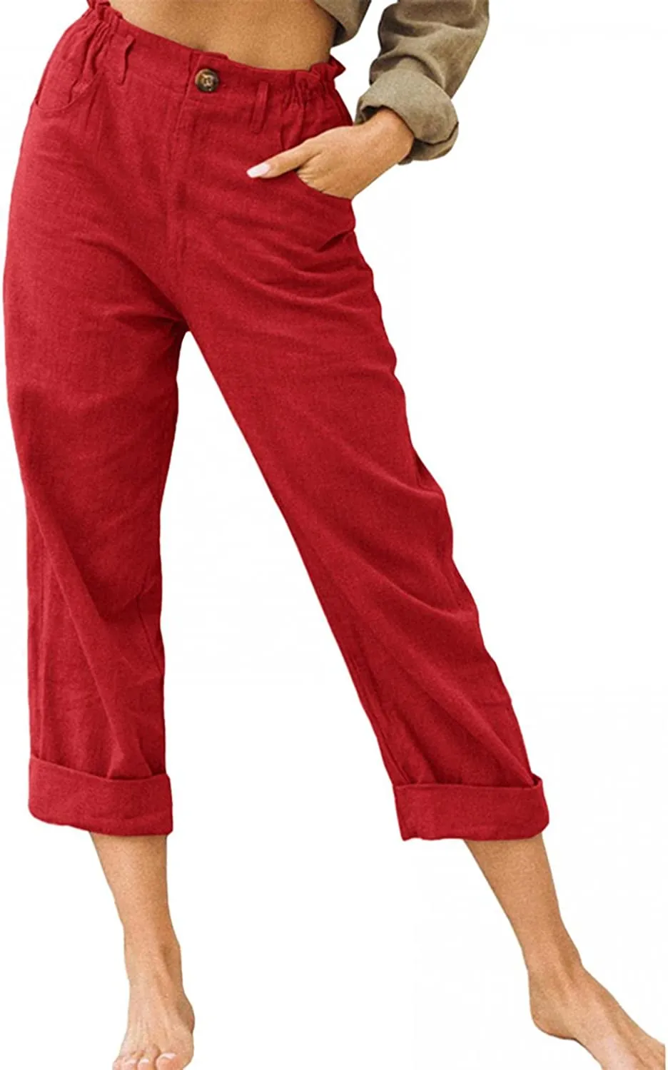 FashionSierra - Beach Linen Shorts 3/4 Sweatpants Capri Pants Elastic Waist Cropped Harem Pants