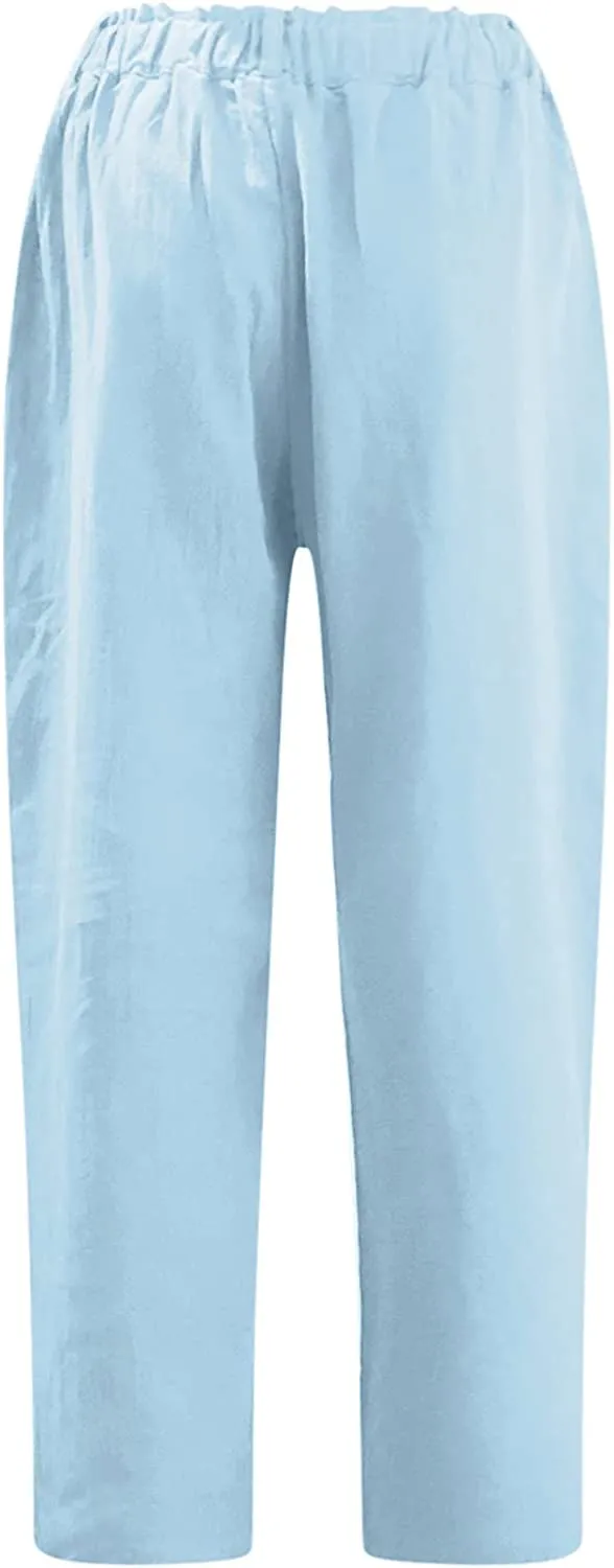 FashionSierra - Beach Linen Shorts 3/4 Sweatpants Capri Pants Elastic Waist Cropped Harem Pants