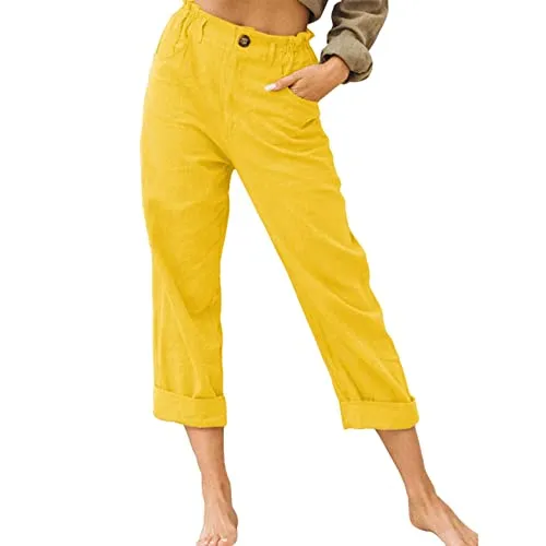 FashionSierra - Beach Linen Shorts 3/4 Sweatpants Capri Pants Elastic Waist Cropped Harem Pants