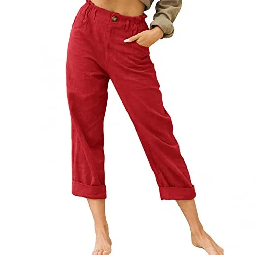 FashionSierra - Beach Linen Shorts 3/4 Sweatpants Capri Pants Elastic Waist Cropped Harem Pants