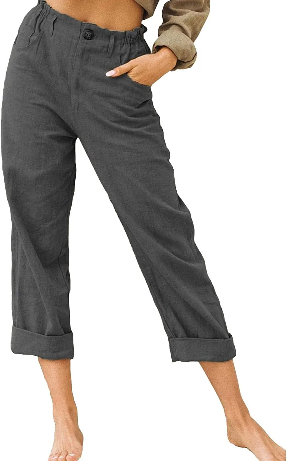 FashionSierra - Beach Linen Shorts 3/4 Sweatpants Capri Pants Elastic Waist Cropped Harem Pants