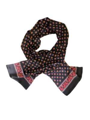 Flower Paisley Black Red 100% Silk Scarf 157 x 27 cm