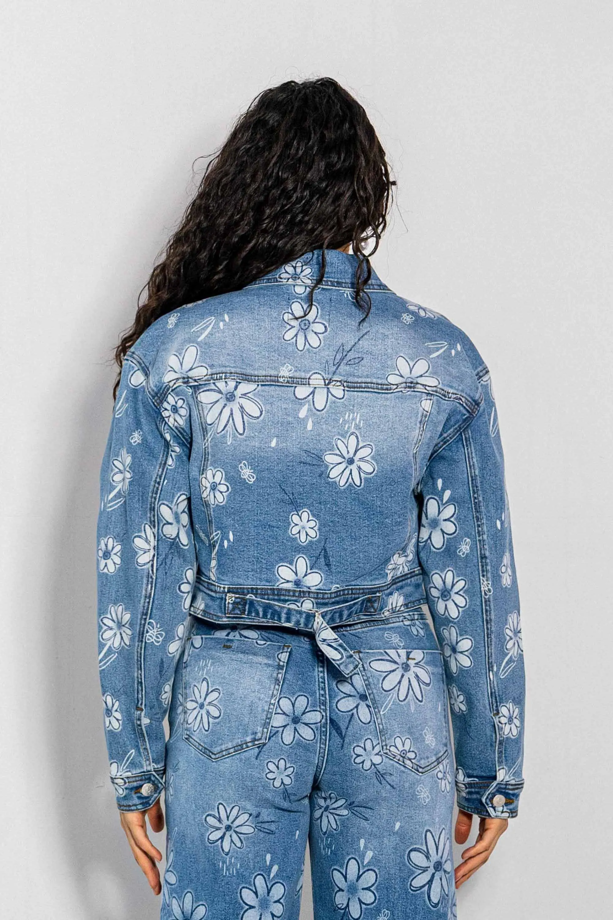 Flower Printed Denim Trucker Jacket