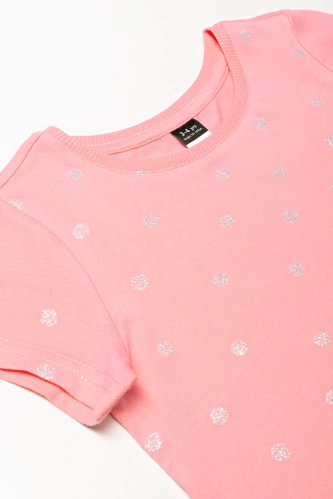 Glitter Spot Printed T-Shirt Coral Pink