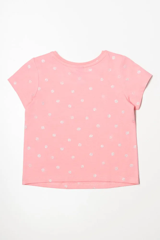 Glitter Spot Printed T-Shirt Coral Pink