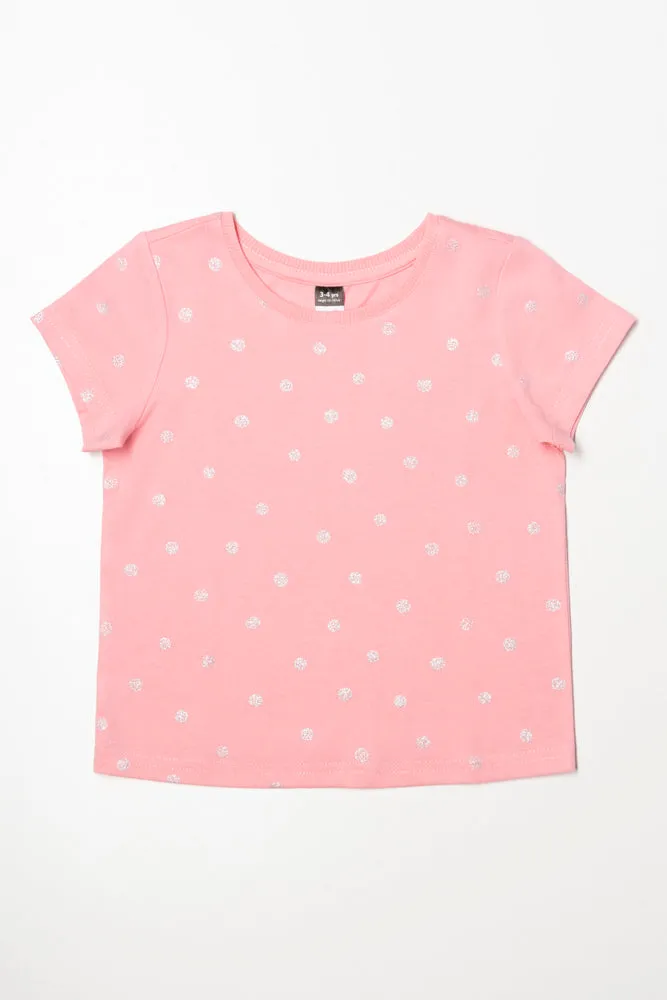 Glitter Spot Printed T-Shirt Coral Pink