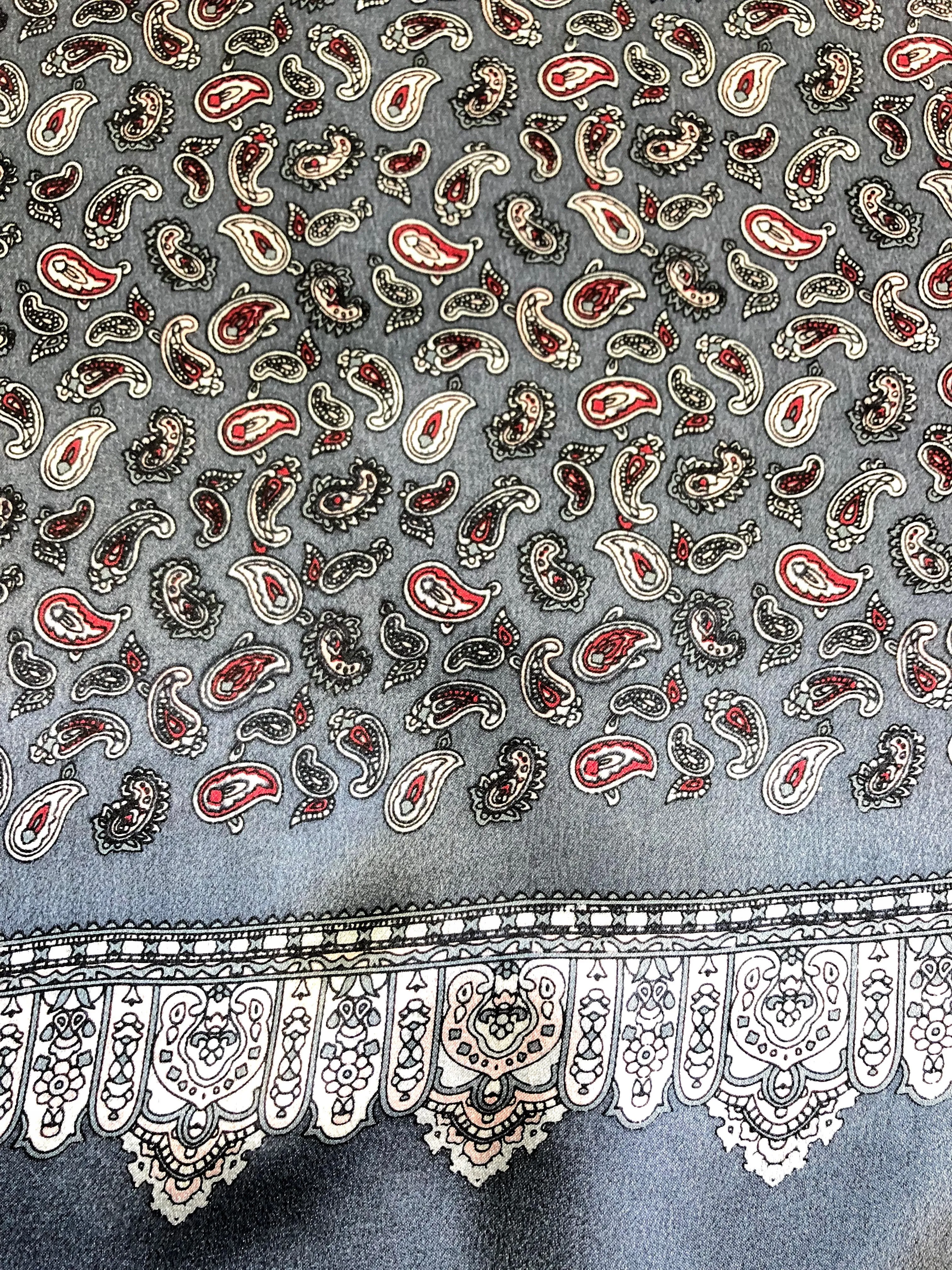 Grey Paisley 100% Silk Scarf 157 x 27 cm