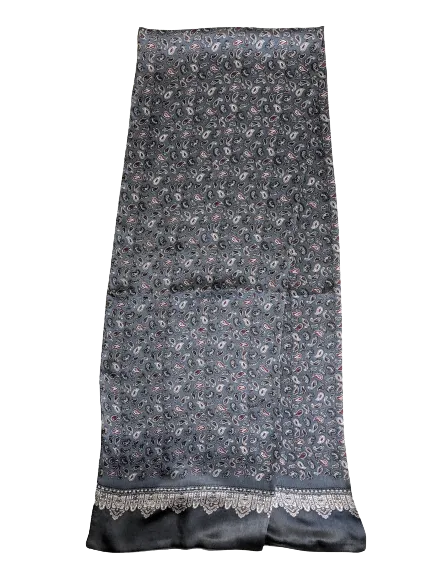 Grey Paisley 100% Silk Scarf 157 x 27 cm