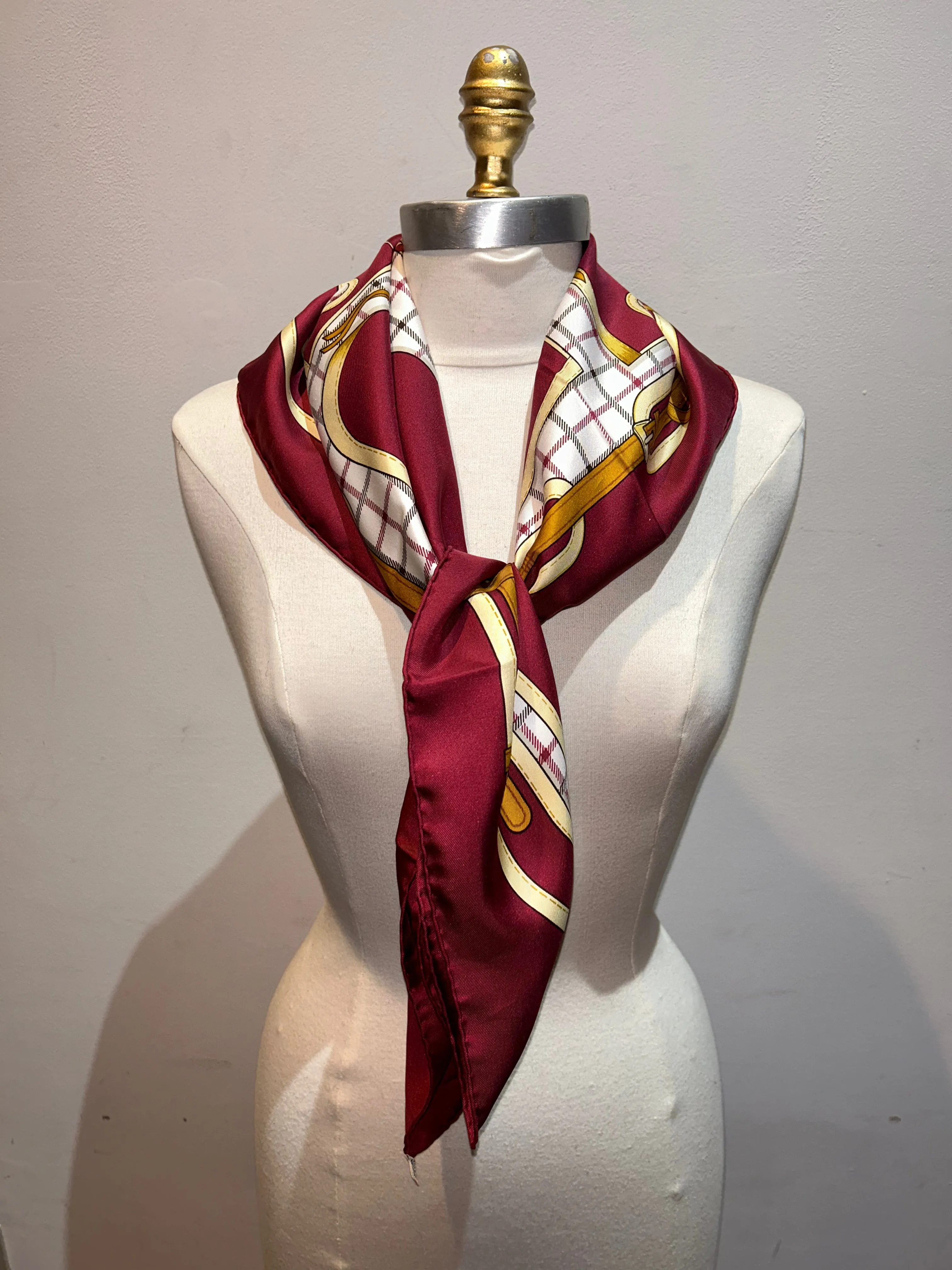 Hermes Vintage Camails Silk Scarf in Maroon c1974