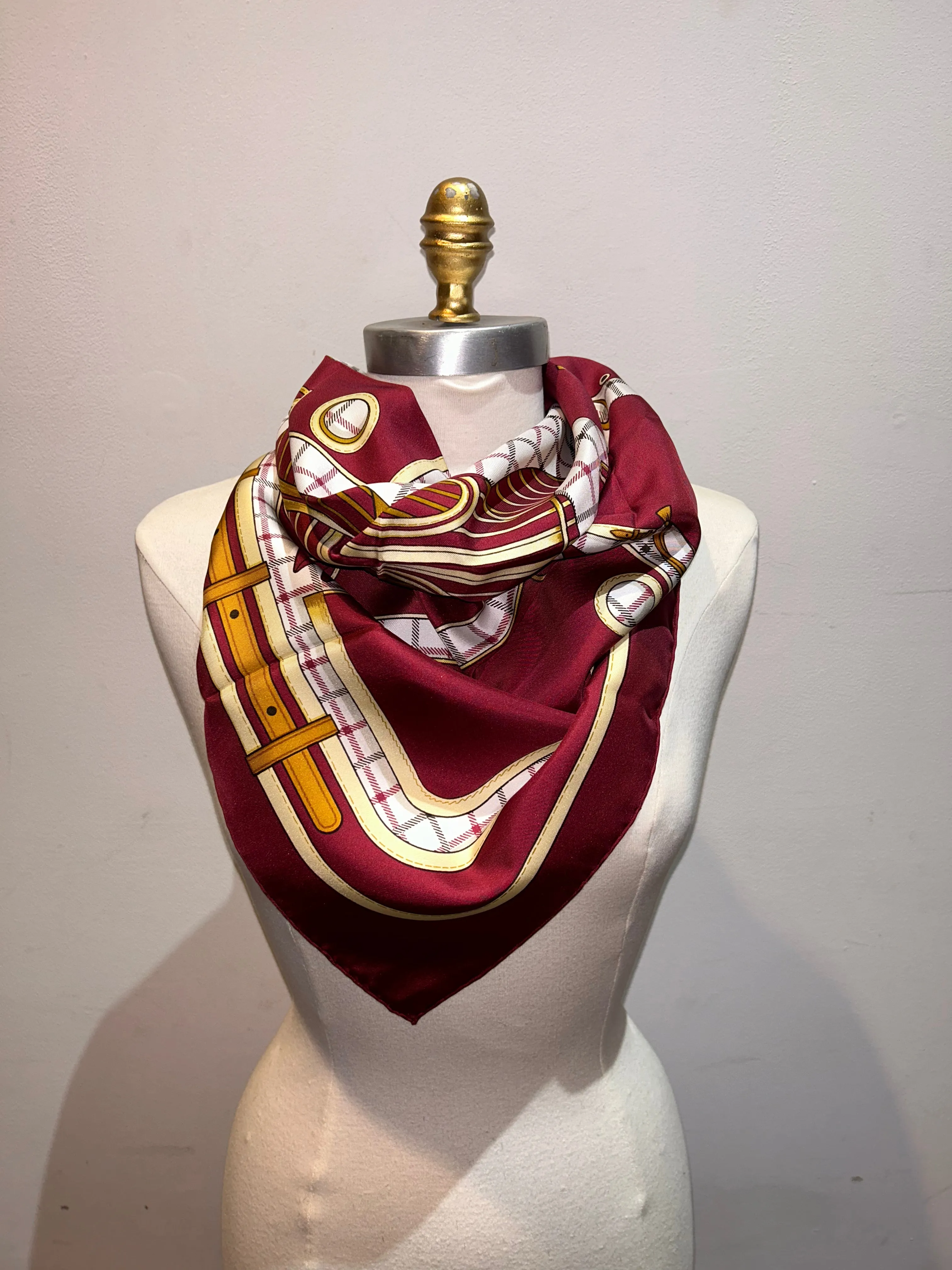 Hermes Vintage Camails Silk Scarf in Maroon c1974