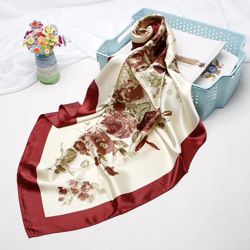 High-end Versatile Retro Printed Artificial Silk Scarf For Women