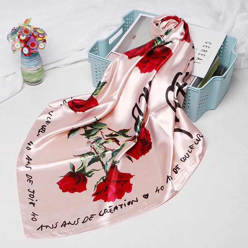 High-end Versatile Retro Printed Artificial Silk Scarf For Women