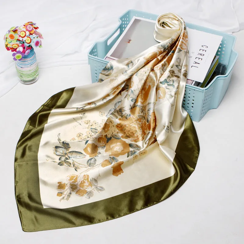 High-end Versatile Retro Printed Artificial Silk Scarf For Women