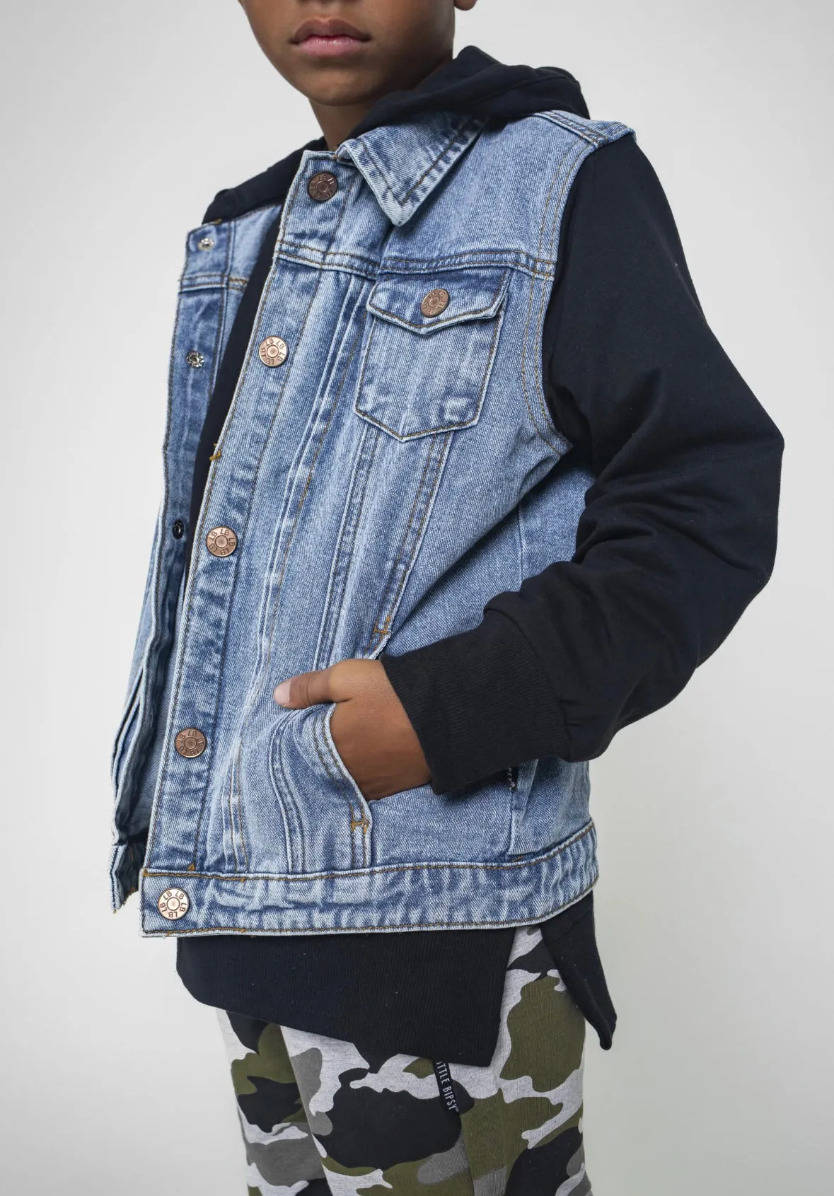 Hooded Denim Jacket - Black