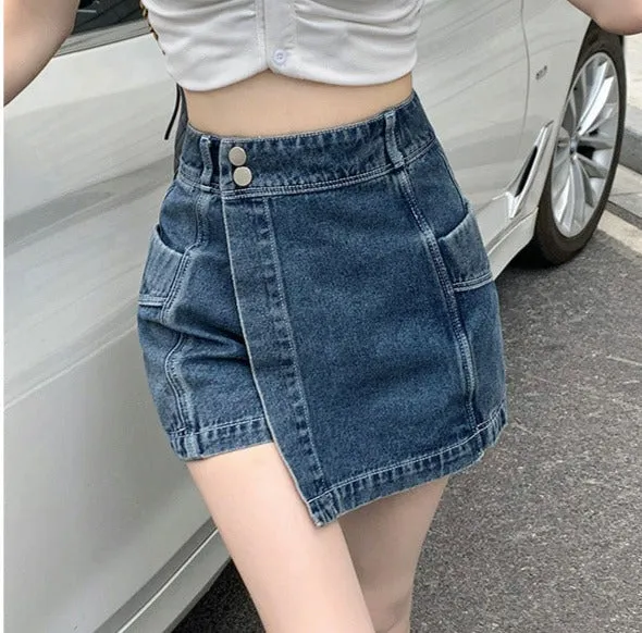 Irregular denim retro slim skirt