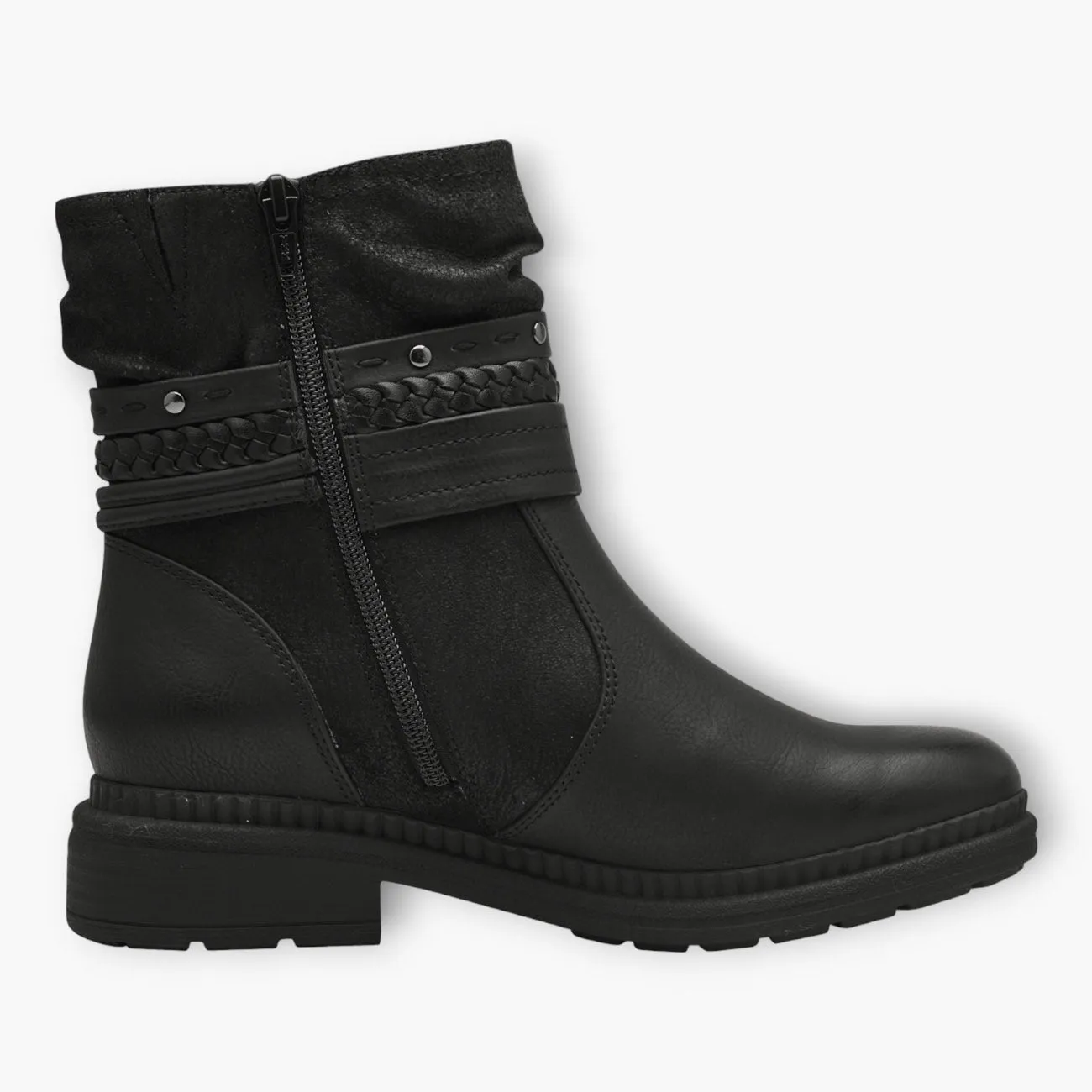 Jana Black Vegan Boots with Chunky Sole and Chain Detail