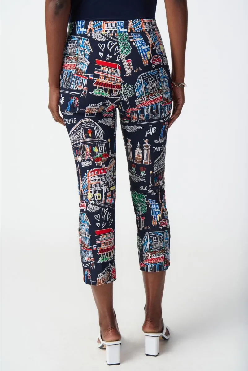 Joseph Ribkoff Midnight Blue/Multi Paris Print Pull On Capri Pants 241268