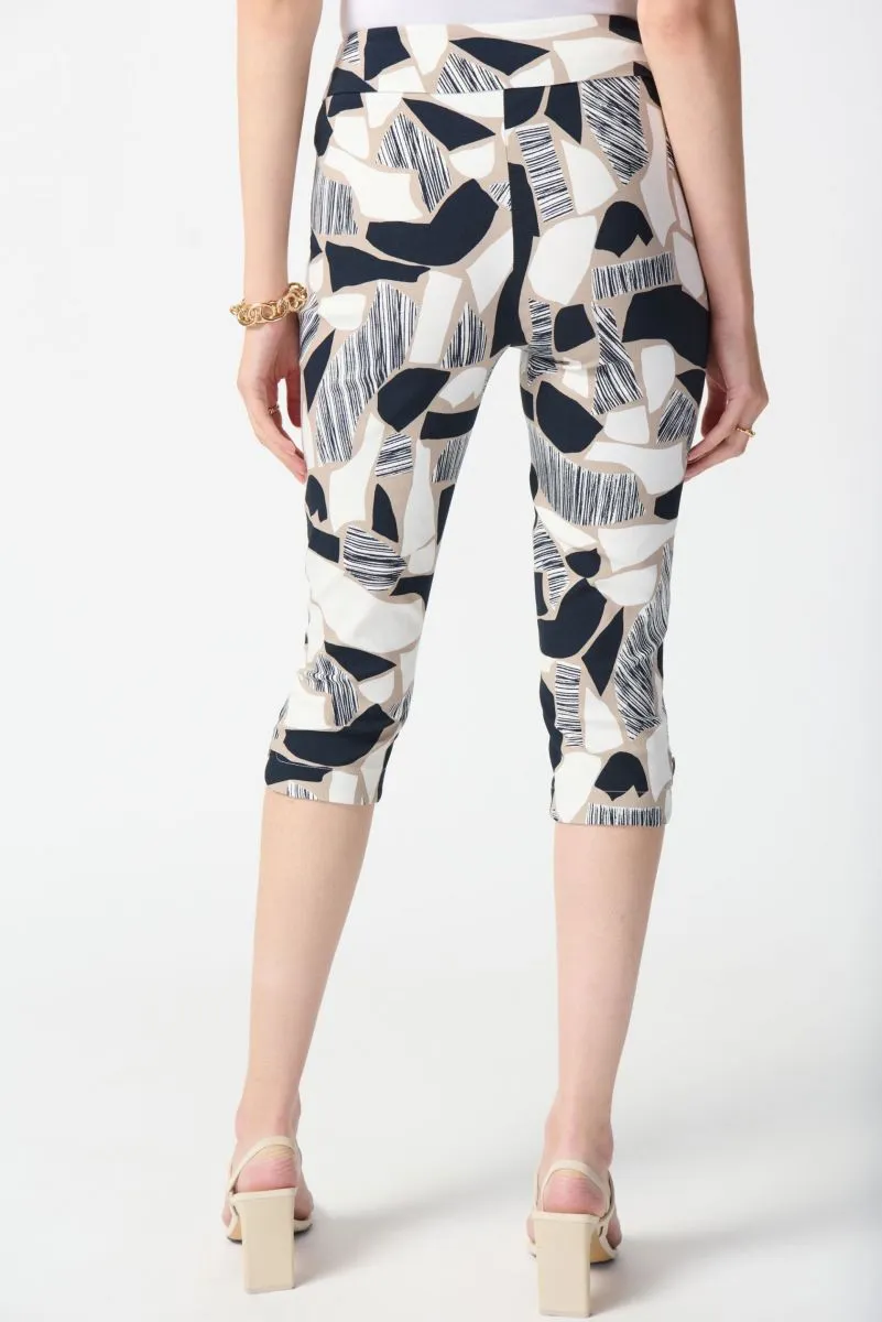 Joseph Ribkoff Vanilla/Multi Abstract Print Pull On Capri Pants 242224