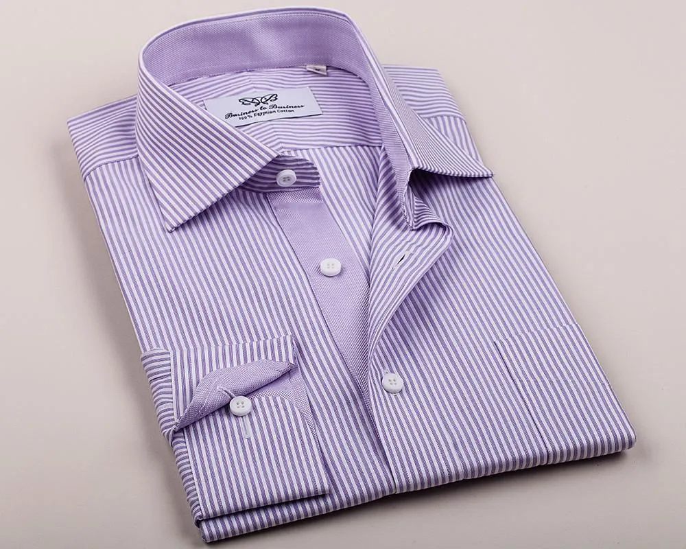 Lavender Lilac Twill Striped Formal Business Dress Shirt Royal Oxford Designer Fashion