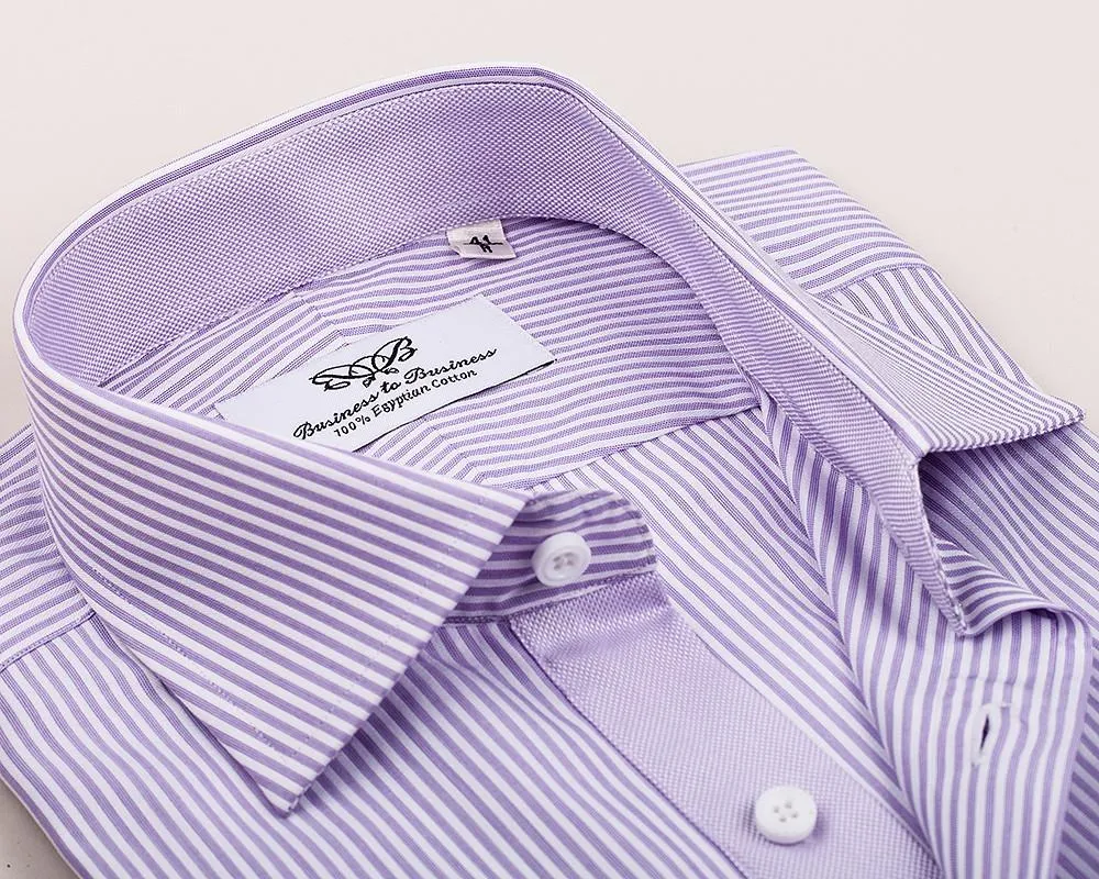 Lavender Lilac Twill Striped Formal Business Dress Shirt Royal Oxford Designer Fashion