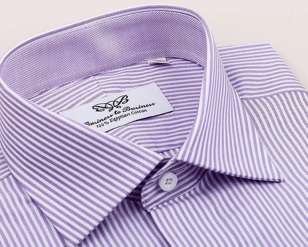 Lavender Lilac Twill Striped Formal Business Dress Shirt Royal Oxford Designer Fashion