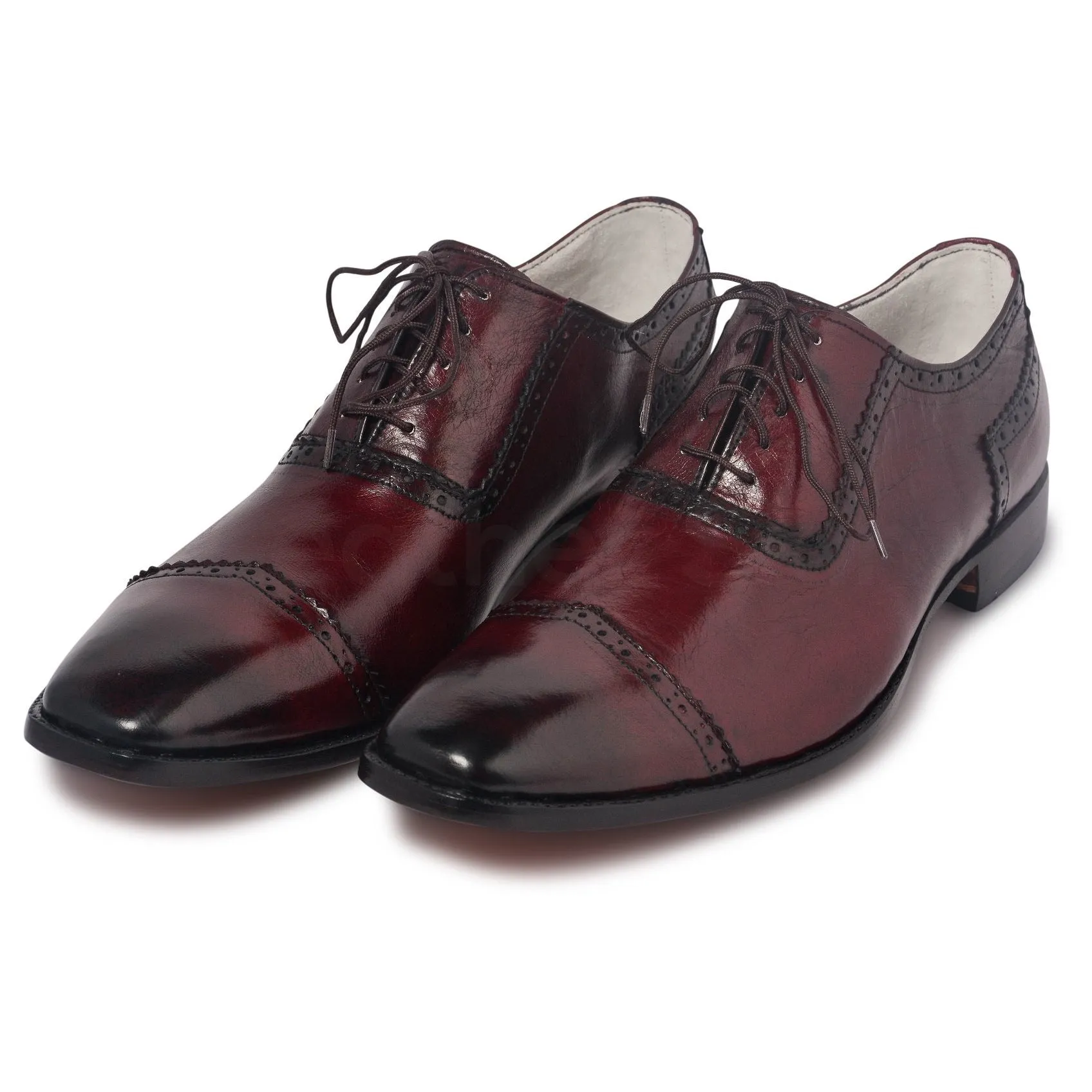 Men Two Tone Red Oxford Glossy Genuine Leather Shoes